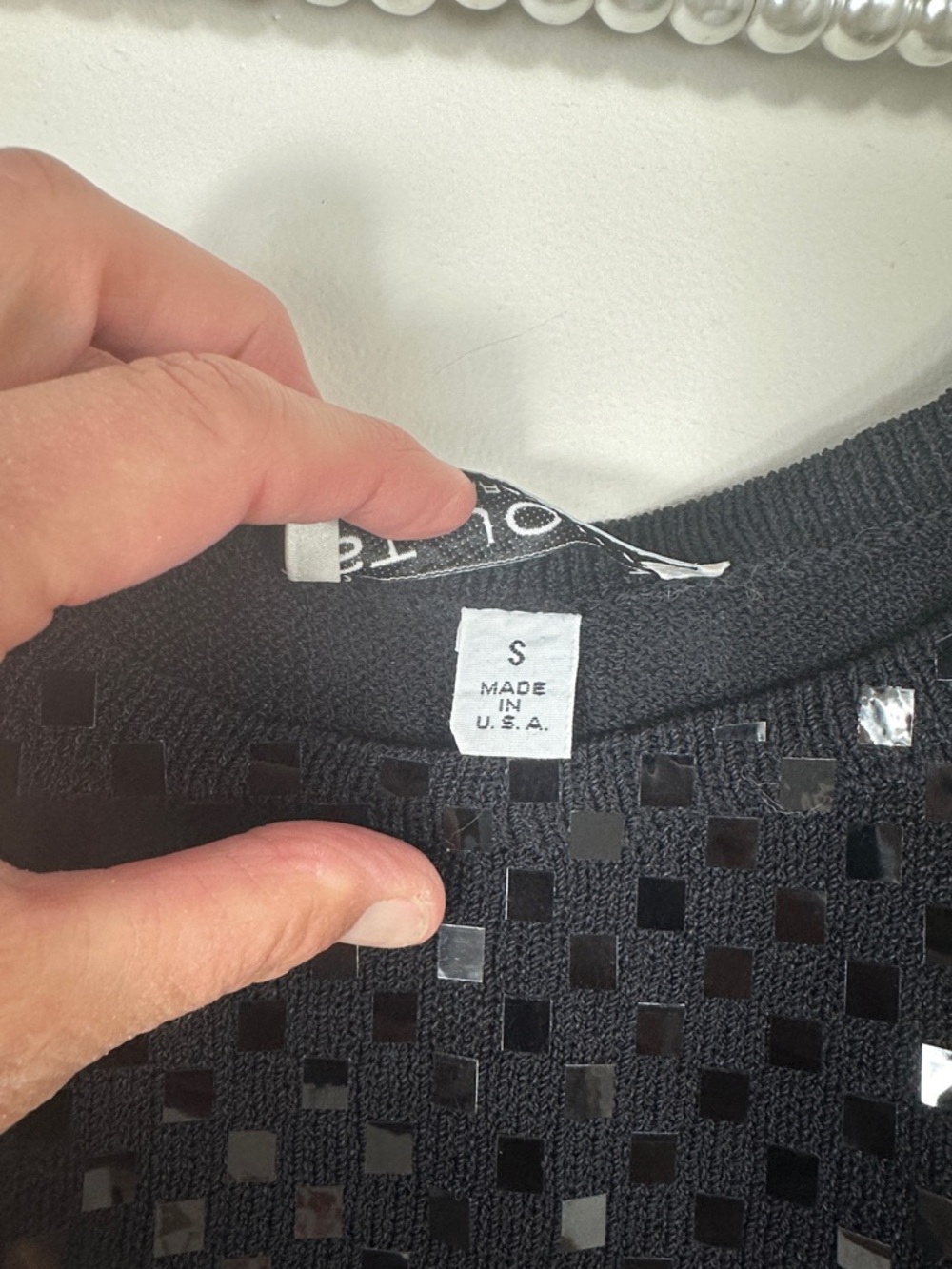 St. John Black Sequin Checkered Knit Tank Top - Picture 3 of 4